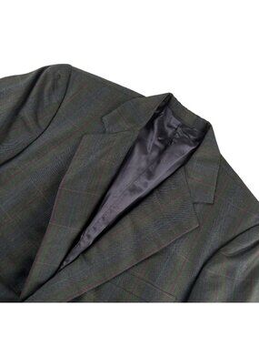VTG Tom James Men’s 100% Wool Christmas Plaid Blazer Jacket Green • 46R